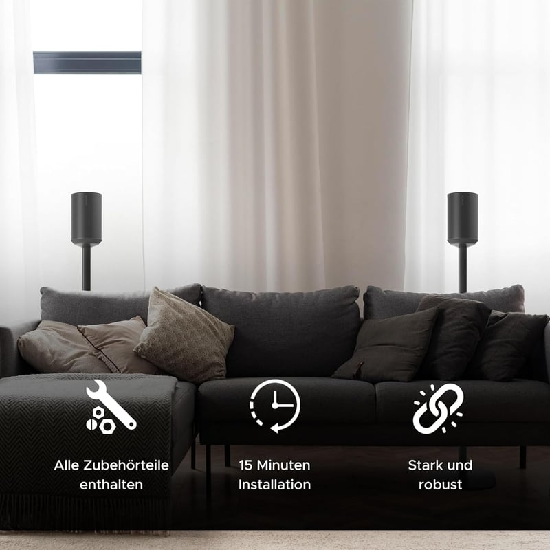 Sound bass Állvány Szett Sonos ERA 100, Sonos One és Play 1 Hangszórókhoz - Fekete Padlóállvány Pár Kábelvezetővel, 93,5 cm Magasság, Univer