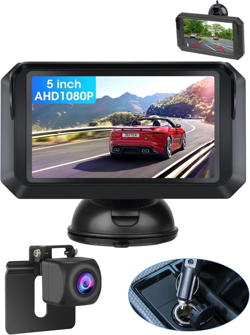 Jansite 5" AHD 1080P Tolatókamera Monitorral - Kétféle Telepítési Mód, DIY Parkolási Vonal, IP68 Vízálló, 12V-24V Kompatibilis