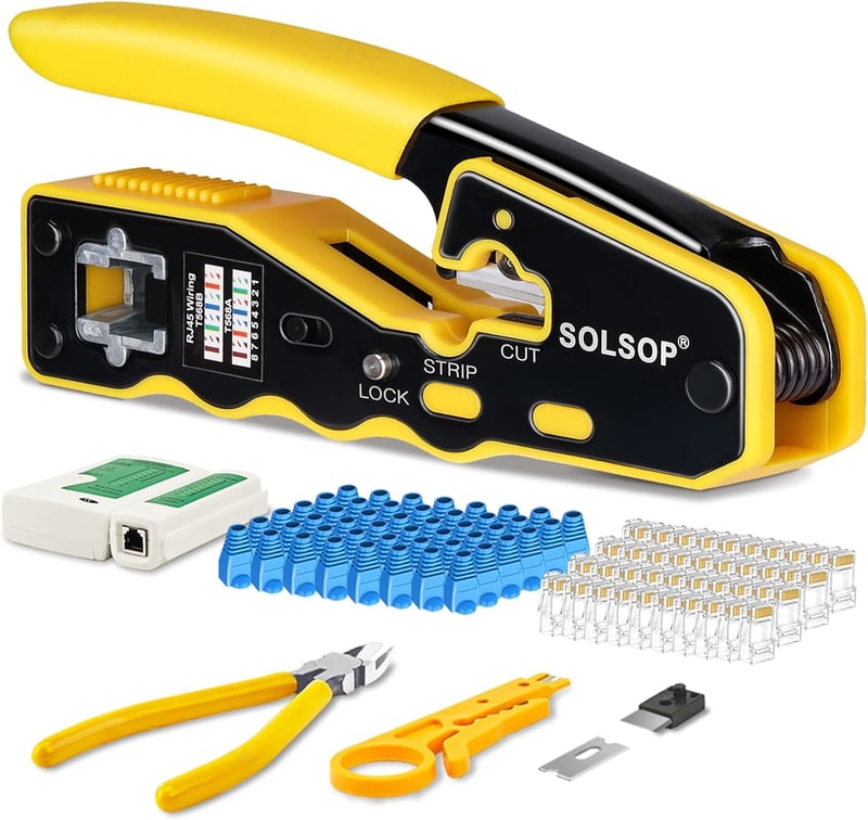 CAT5/6 RJ45 krimpelő fogó készlet 50db átmenő csatlakozóval