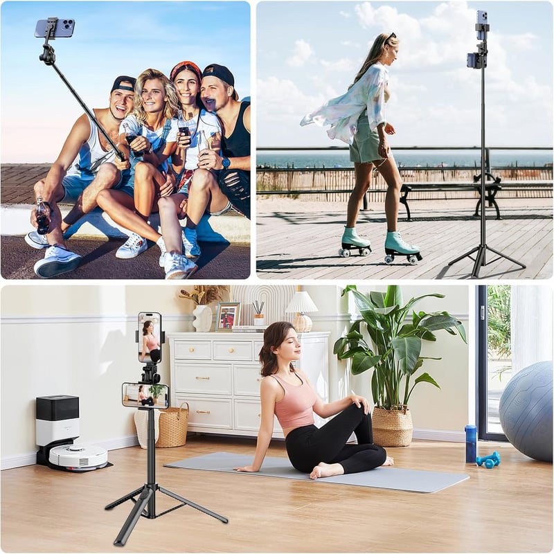 ULANZI MT-70 Szelfibot Állvány 158cm, Távirányítóval és 2 Levehető Telefontartóval, 360°-os