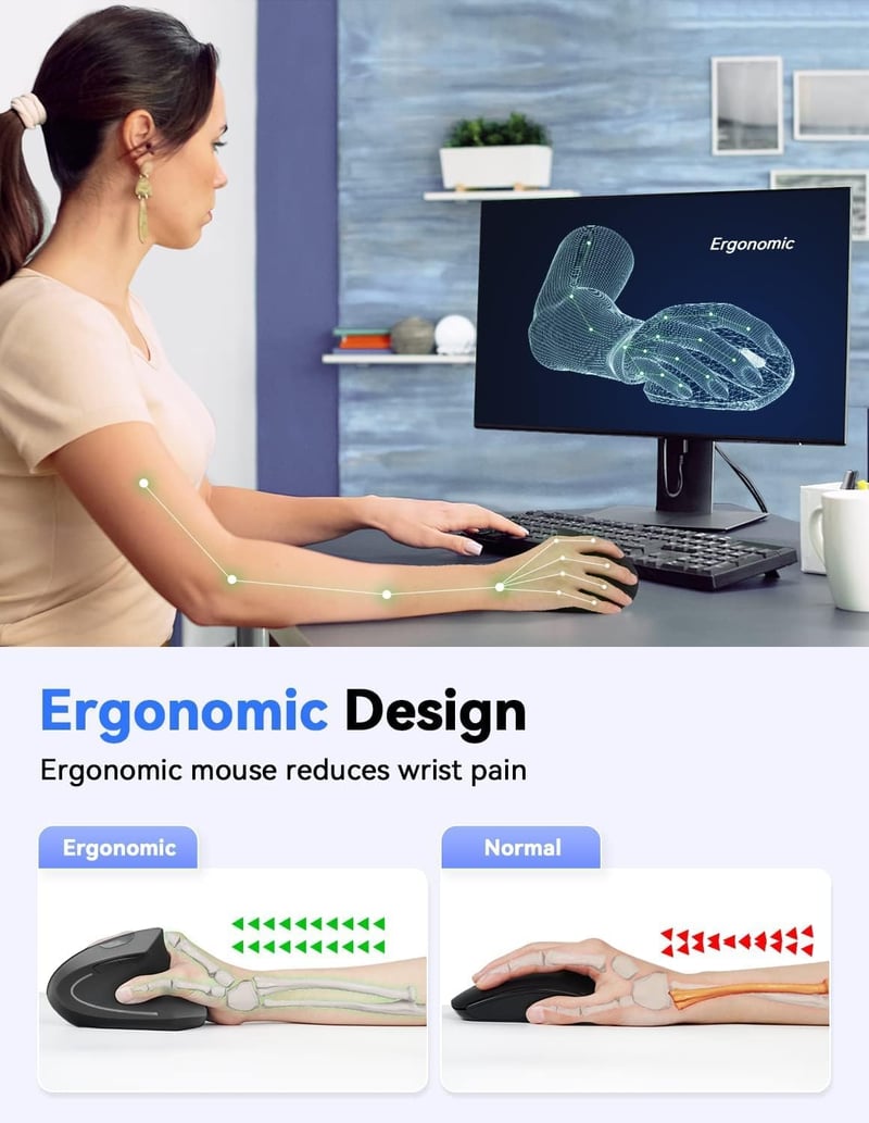 TeckNet ergonomikus függőleges egér, vezeték nélküli, 4800 DPI, 6 gombos, fekete