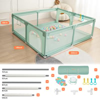 COMOMY XXL Bébi Járóka 180x200x66 cm - Gyerekeknek Puha Hálóval, Csúszásgátló Oxford Aljjal, Labdákkal, Mini Kosárral és 4 Húzógyűrűvel, Söt - 180x200x66cm, dark green 6