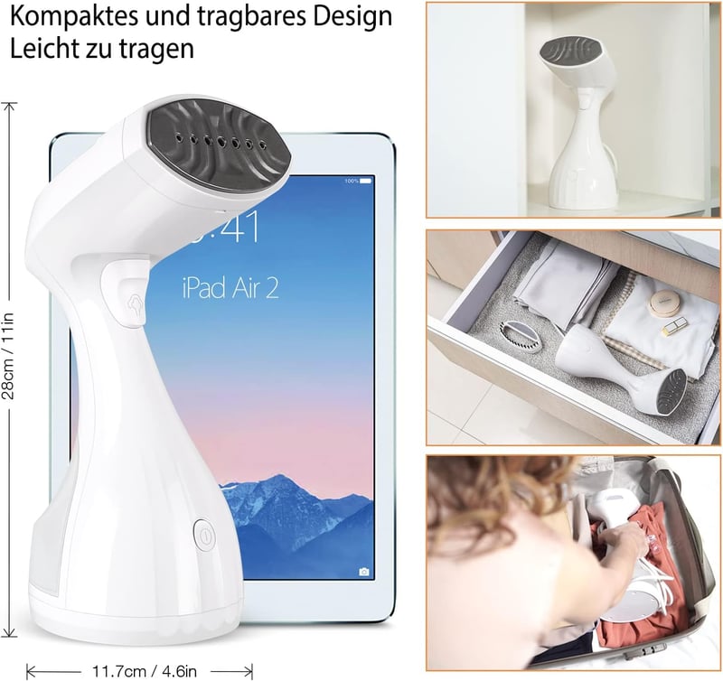 HOMEASY 1500W Kézi Gőzölő - Gyors Felmelegedésű Fehér Ruhagőzölő 280ml Tartállyal