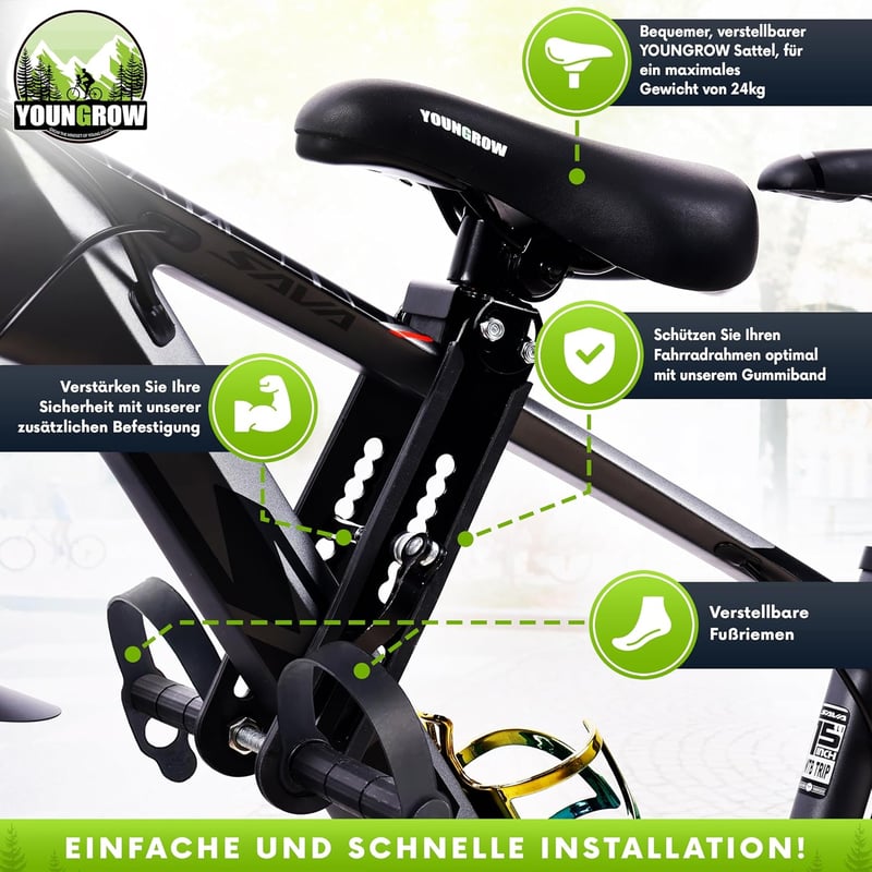 YOUNGROW Első Gyermekülés Kerékpárra - 2-6 Éves, 24kg-ig, MTB Kompatibilis