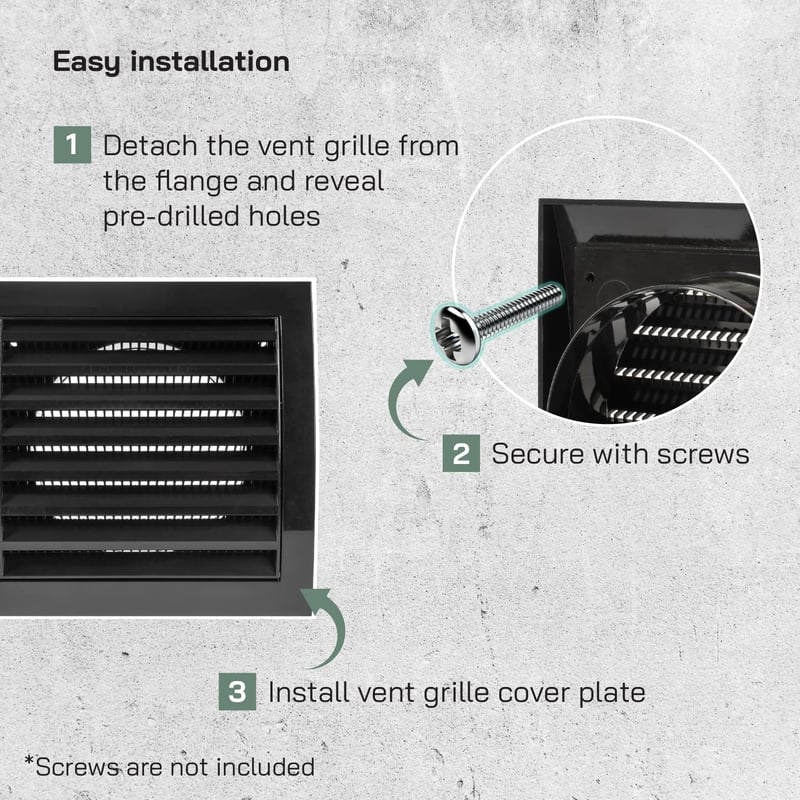Vent Systems 100 mm Fekete Szellőzőrács - Szárítógép, Fürdőszoba, Kültéri/Beltéri Légkivezető Takaró, Elszívó Rendszer, ABS Anyag, Könnyen S