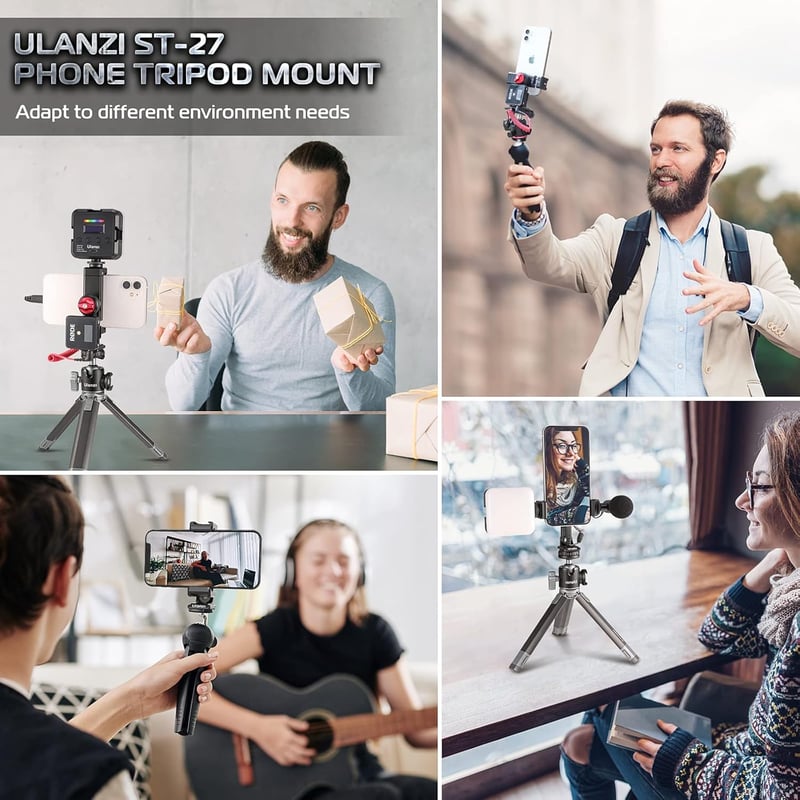 ULANZI ST-27 360°-os fém okostelefon-állvány adapter 3 vakupapuccsal