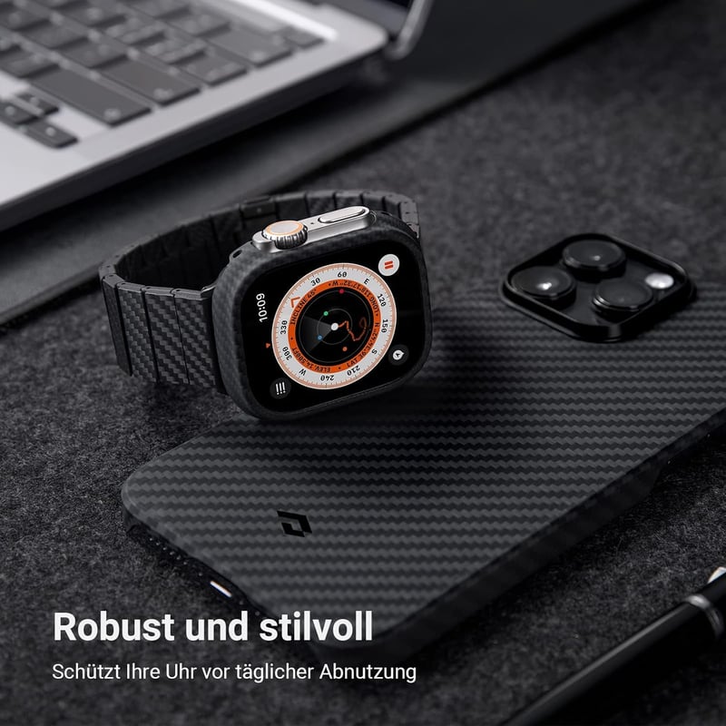 PITAKA ultravékony aramidszálas védőtok Apple Watch Ultra 2/Ultra 49mm-hez - fekete