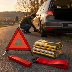 Auto set za hitne slučajeve: uže za vuču + ECE trokut + 5x termo deka