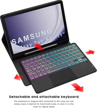 ROOFEI Samsung Galaxy Tab A9 Plus Tok QWERTZ Billentyűzettel - 7 Színű RGB Háttérvilágítás, Bluetooth, Levehető Billentyűzet Trackpaddal, 11 6