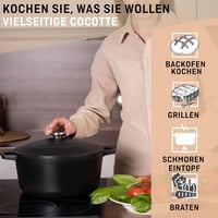 VeoHome 6L Öntöttvas Lábas Matt Fekete Zománcozott | Sütő-Főzőedény | Kenyérsütéshez | Holland Sütő | Hőálló Fazék 28cm 4