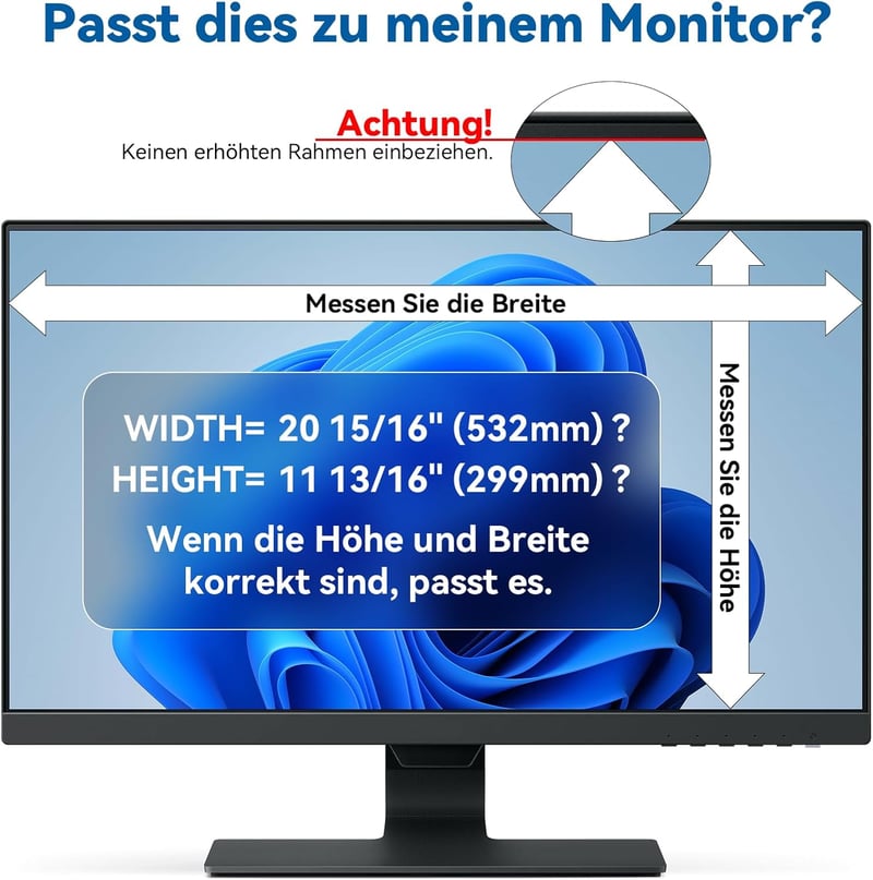 IPROKKO 24" Monitor Betekintésvédelmi Szűrő 16:9 Képarányú Képernyőkhöz - Kékfény és Tükröződésgátló Védőfólia HP Dell Acer Lenovo Asus Moni