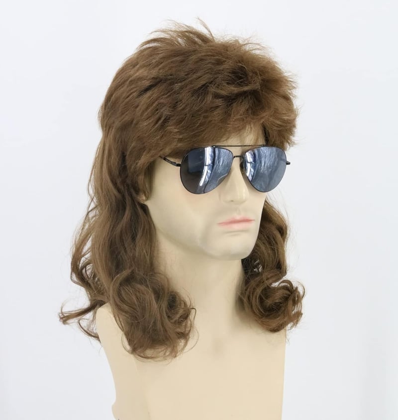 Topcosplay 70-es/80-as Évek Mullet Paróka - Barna Göndör Haj Farsangra, Halloweenre, Hőálló Szintetikus Szálak, 58-62 cm