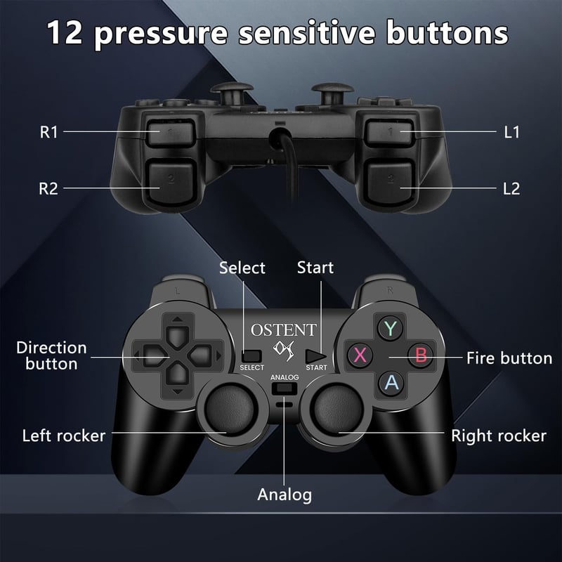 Sony PlayStation kompatibilis vezetékes kontroller, dupla rezgéssel - PS1/PS2/PSX