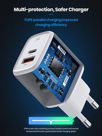 TOPK 20W PD 3.0 USB-C gyorstöltő 2 portos, fehér - Okostelefonokhoz és tabletekhez 4