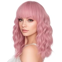 ColorfulPanda Rózsaszín Rövid Hullámos Paróka Nőknek - Hőálló Szintetikus 1