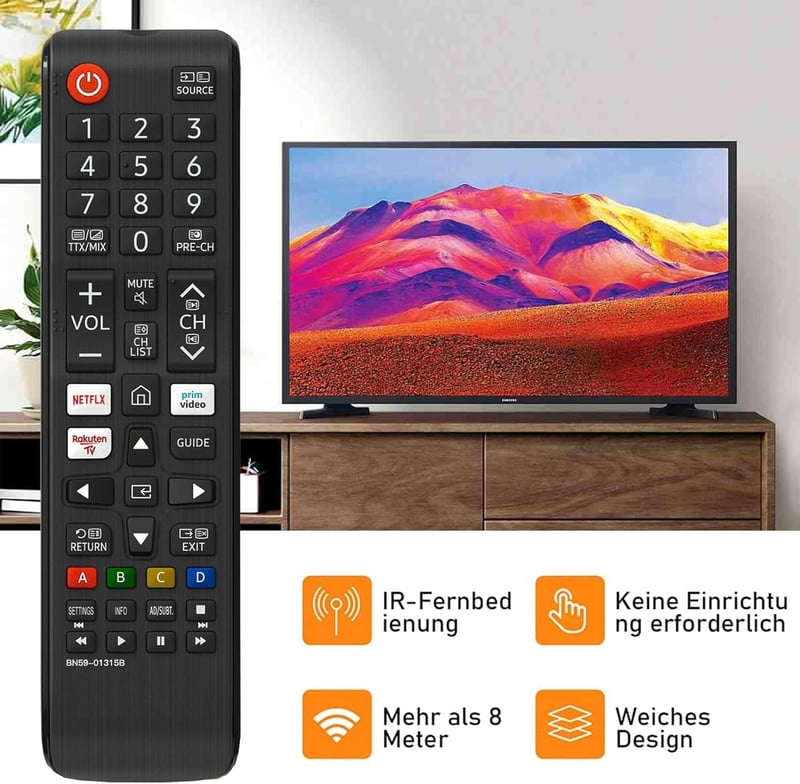 FOXRMT BN59-01315B Univerzális Távirányító Samsung Smart TV-hez - 4K/QLED/UHD Kompatibilis, Programozás Nélküli Csere, Netflix Gyorsgombbal