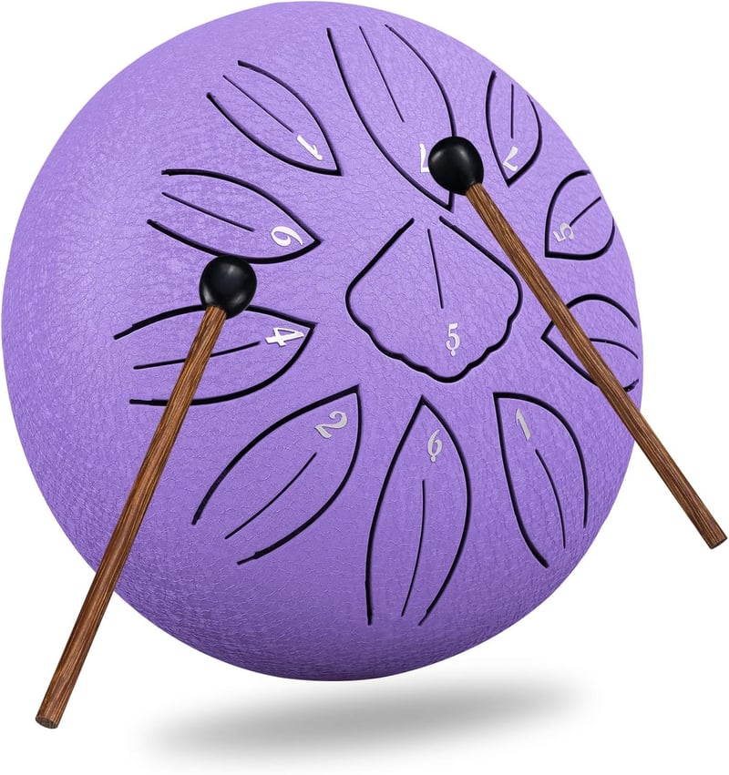 LEKATO Acél Nyelv Dob 15,2 cm 11 Hangú C Hangolású Ütőhangszer Meditációhoz és Jógához - Levendula Színű Kézidob Kezdőknek