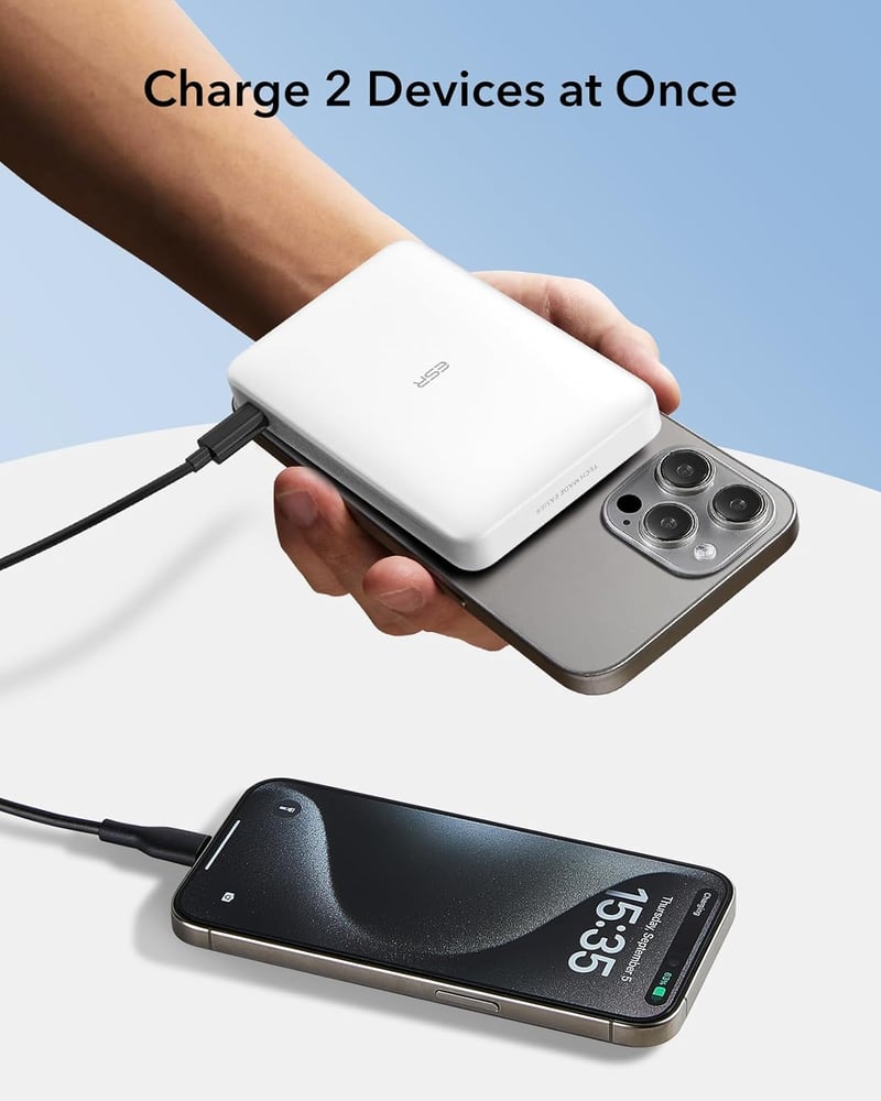 ESR Qi2 Tanúsított MagSafe Powerbank 10000mAh - 15W Gyorstöltő iPhone 16/15/14/13/12 Készülékekhez, Kompakt Hordozható Külső Akkumulátor USB