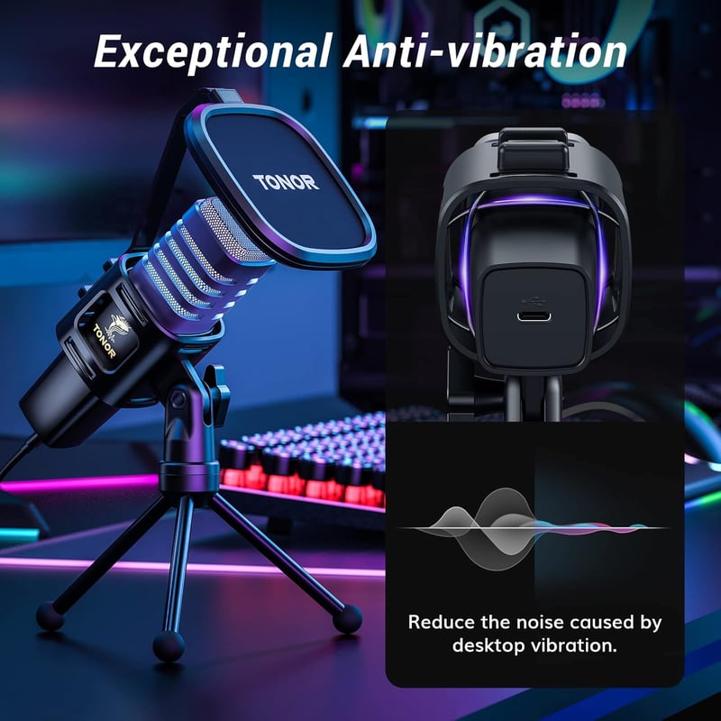 TONOR RGB USB Gamer Mikrofon Szett Állvánnyal - PC, PS4, PS5 Kompatibilis