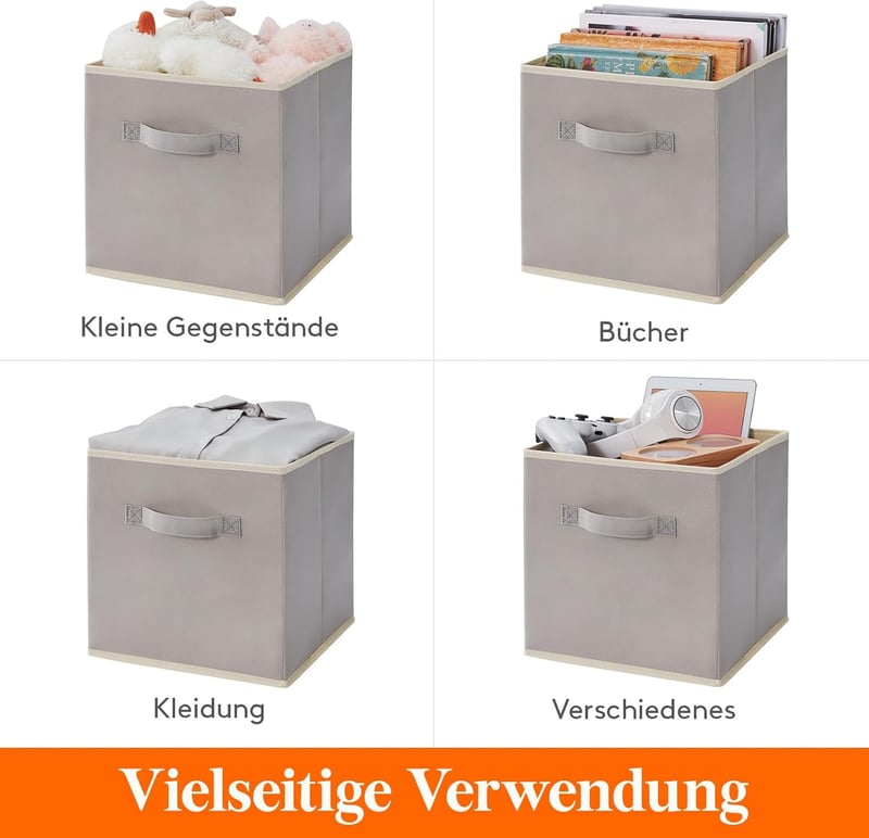 Lifewit 8 db Összecsukható Szövet Tárolódoboz Fogantyúval - 33x38x33 cm Világosszürke Rendszerező Kocka Polcba, Játékokhoz, Magazinokhoz