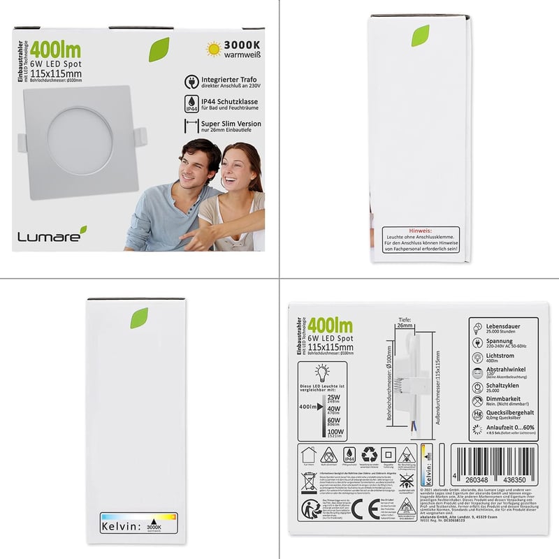Lumare 9 db-os LED süllyesztett lámpa szett, vékony, fürdőszobába is, ezüst, 26mm