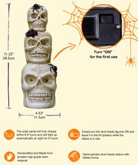 Yeomoo Napelemes Koponya Halloween Dekoráció - Kültéri/Beltéri Világító Koponya Pókhálóval - Kerti, Parti, Asztali Dísz Ajándék Fehér 8