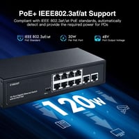 10 Portos Gigabit PoE Switch - 8 PoE+ Port, 120W, Ventilátor Nélküli 4