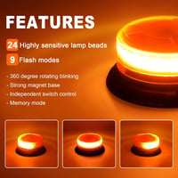 Dinfu Mágneses Forgó Figyelmeztető Lámpa 12V - Sárga LED Vészvillogó Távirányítóval, 9 Üzemmód, Autó/Teherautó/Traktor Kompatibilis, USB Töl 5