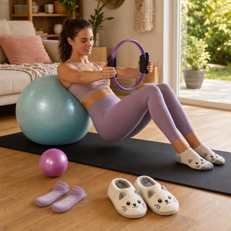 Pilates set Core Power: protišmyková podložka + lopta 55 cm + pilates kruh + 2 páry ponožiek