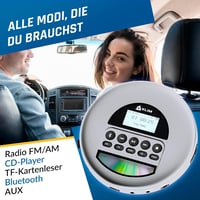 KLIM Nomad Hordozható CD Lejátszó Bluetooth - Hosszú Üzemidejű Discman Fülhallgatóval, CD-R/RW, MP3, TF Kártyaolvasó, FM Rádió - Autóba Ideá 3