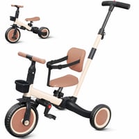 Detská trojkolka newyoo TR007 5 v 1 s vodiacou tyčou, balančný bicykel pre deti od 1-3 rokov, khaki — poškodená (stav: pozri 2. obrázok) 1