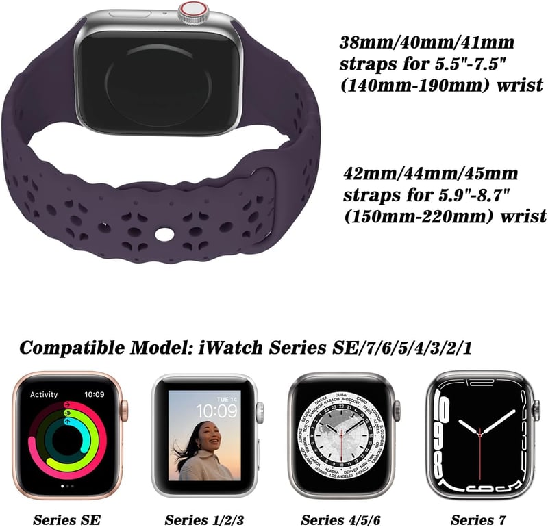 Apple Watch szilikon szíj 38/40mm, légáteresztő csipkés minta, 3db (lila-fekete-fehér)