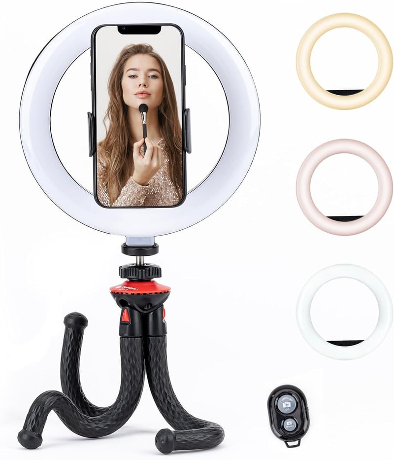 Selfie LED gyűrűlámpa 8" állvánnyal, Bluetooth távirányítóval