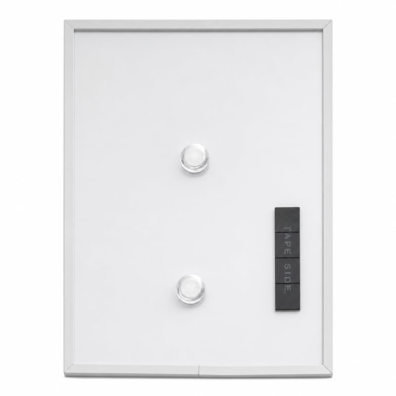 Tablă albă magnetică Amazon Basics cu ramă de aluminiu, montare autoadezivă pe perete – 28 × 36 cm (Produs outlet, deteriorare minoră la bază)