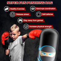 EQARD Ninja Felfújható Boxzsák Gyerekeknek Boxkesztyűvel - 160 cm Álló Edzőzsák Karate, Taekwondo, MMA Gyakorláshoz, Fekete 4
