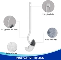 WC-kefe szett erős sörtékkel és peremtisztítóval - 2 db fehér, hosszú nyelű toilette kefe tartóval 3