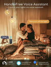 Aigostar E27 LED okos vintage izzó, 6W, G80 gömb, Alexa és Google Home kompatibilis, állítható fényerő 2