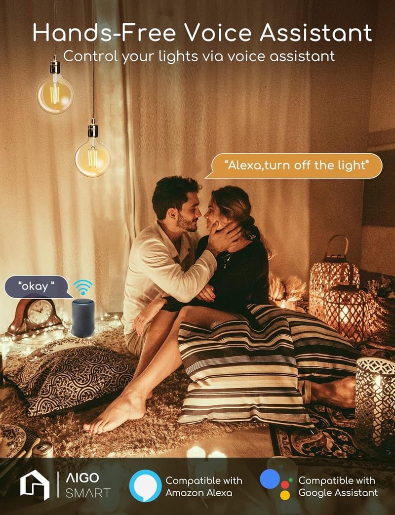 Aigostar E27 LED okos vintage izzó, 6W, G80 gömb, Alexa és Google Home kompatibilis, állítható fényerő