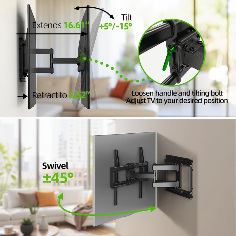USX MOUNT Dupla Karos TV Fali Tartó 37-90" Képernyőkhöz, 60kg Teherbírással, ±45° Forgatható, Dönthető, VESA 600x400mm Kompatibilis LED/LCD/