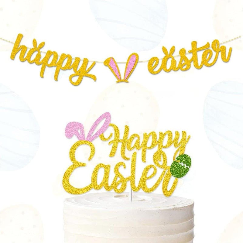 Glitteres arany "Happy Easter" húsvéti dekoráció szett