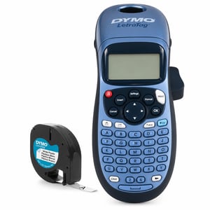 Set de pornire imprimantă de etichete portabilă DYMO LetraTag LT-100H cu tastatură ABC — bandă lipsă, capac baterie care cade (stare: vezi a 2-a fotografie)