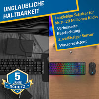 KLIM Blaze & Chroma Vezeték Nélküli Egér-Billentyűzet Szett - RGB Háttérvilágítás, Hosszú Élettartamú Akkumulátor, PC és Mac Kompatibilis, G 5