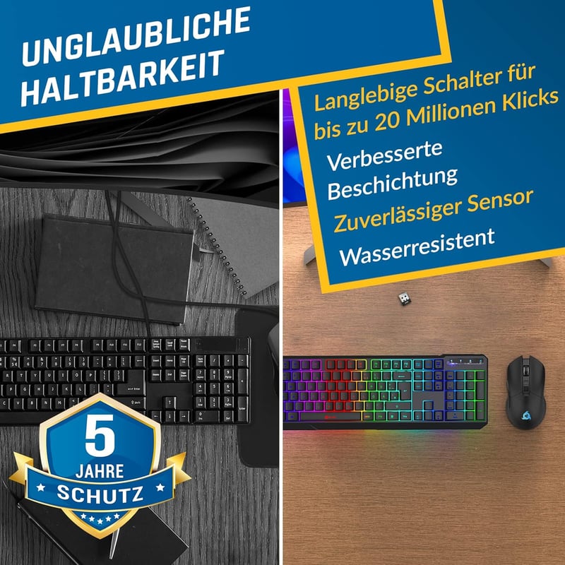 KLIM Blaze & Chroma Vezeték Nélküli Egér-Billentyűzet Szett - RGB Háttérvilágítás, Hosszú Élettartamú Akkumulátor, PC és Mac Kompatibilis, G