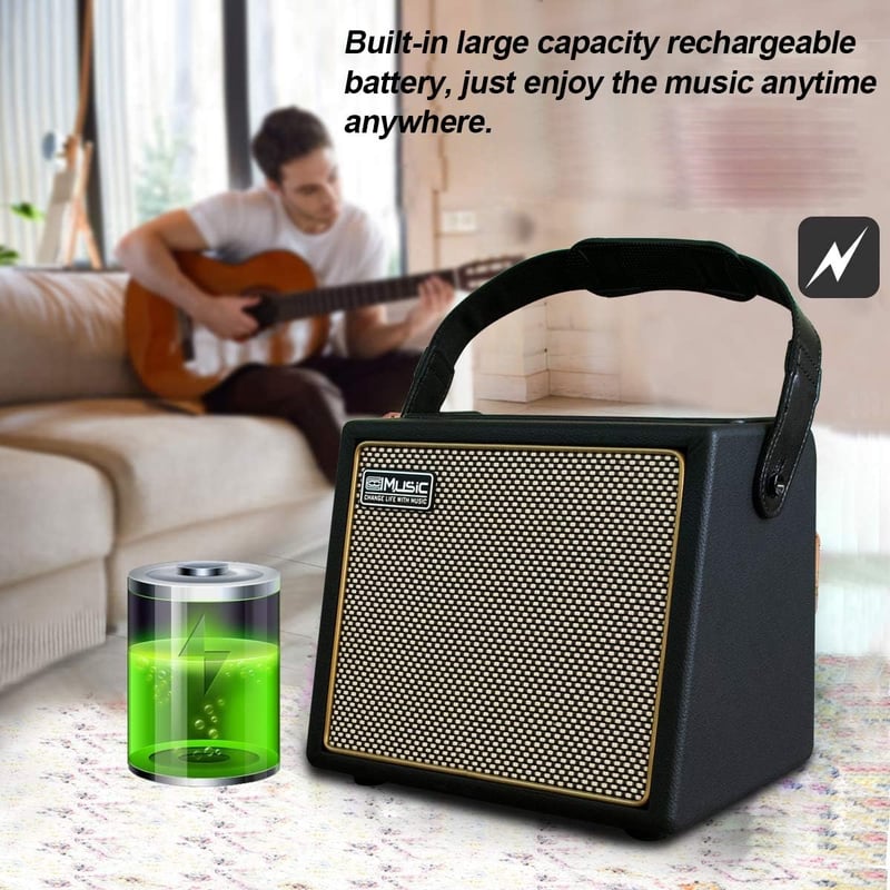 Coolmusic 30W Hordozható Gitárerősítő - Bluetooth Kapcsolat, Mikrofon Bemenet, Akkumulátoros, Fa Ház, Visszhang Effekt, Gitár és Billentyű K