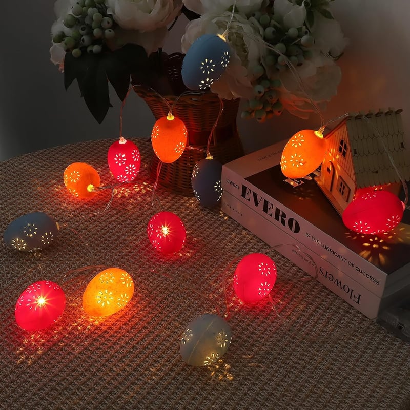 Liyade Húsvéti LED Tojás Fényfüzér - 10 Meleg Fehér LED, 1,65m, Időzítővel, Elemes - Dekoráció Ünnepekre, Asztalra, Kandallóra
