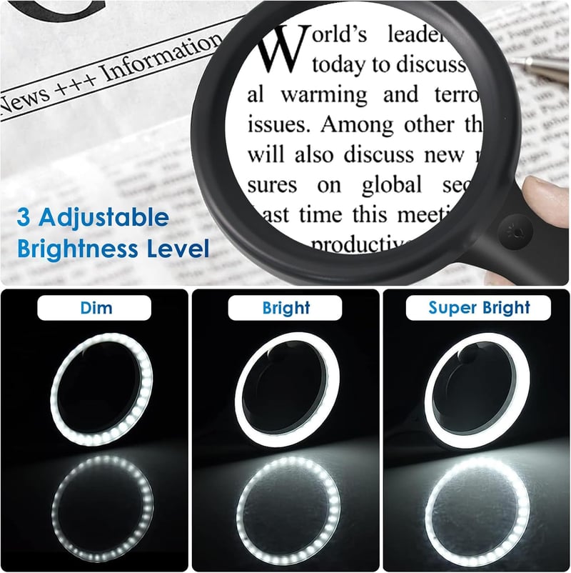 Ntrjtrss 33 LED-es Nagyító 30x/60x Nagyítással - USB Tölthető Kézi Olvasó Nagyító 3 Fényerősséggel - Időseknek, Gyerekeknek, Ékszerészeknek 