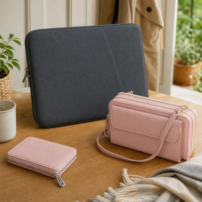 Mestský set do práce: RFID peňaženka + crossbody taška na mobil + 15" obal na notebook