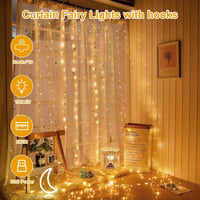 Bigzom LED Fényfüggöny 2x1m - 100 Meleg Fehér LED, USB Csatlakozás, IP65 Vízálló, 10 Akasztóval - Hálószobába, Partikra, Dekorációhoz 2