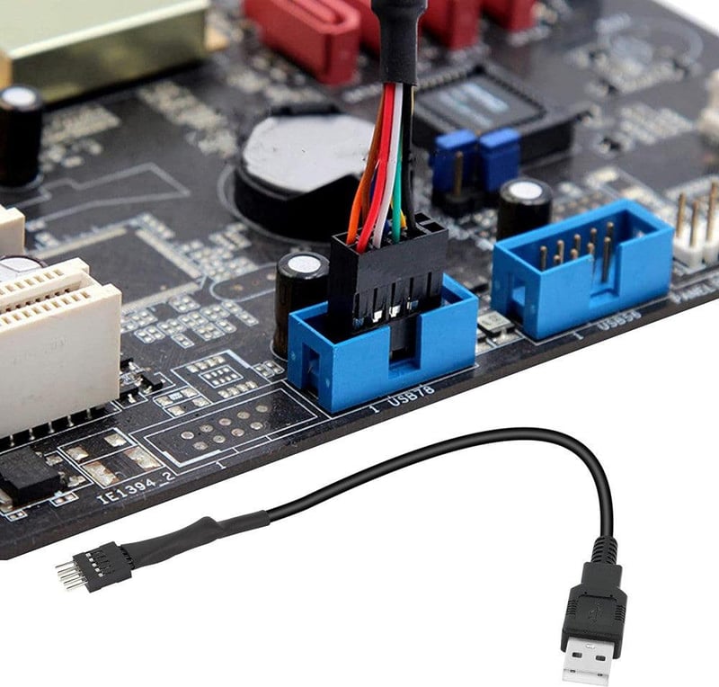 XMSJSIY Fekete USB 2.0 - 9 Tűs Alaplap Hosszabbító Kábel