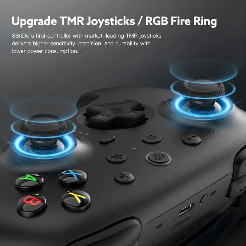 8Bitdo Ultimate 2 Vezeték Nélküli Kontroller PC és Android Eszközökhöz - MTR Joystick, RGB Fények, Állítható Ravaszok, Töltőállomás, Fekete